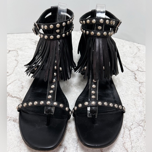 SAINT LAURENT GLADIATOR STUDDED CYUKO FRINGE SANDAL SZ 9 (40) - Picture 2 of 7